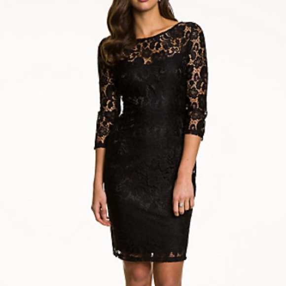 Le Chateau Black Lace Scoop Back Long Sleeve Dress